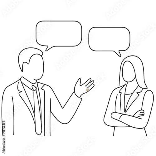 Young adults having a conversation represented by large speech bubble.