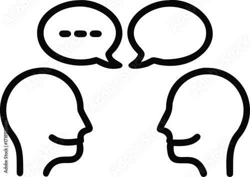 Young adults having a conversation represented by large speech bubble.