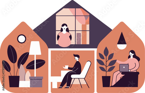 People working and relaxing at home during quarantine
