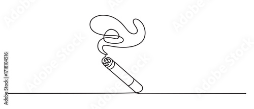 one continuous line drawing of cigarette with smoke.one line drawing of burning cigarette icon. one line Icon drawing with white background