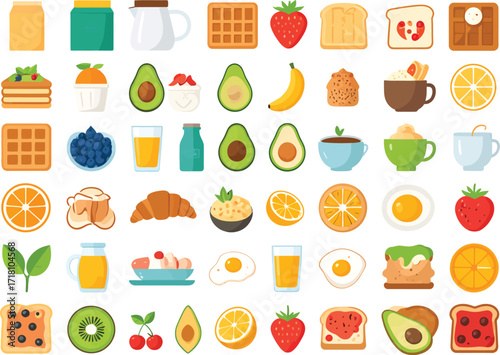 Minimalist Scandinavian Breakfast Icons - EPS & PNG Set