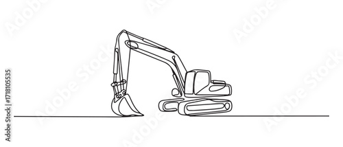 continuous line excavator.excavator vector one line drawing. one line Icon drawing with white background