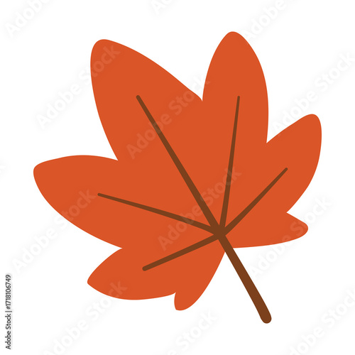 Autumn maple leaf illustration in flat minimalist style isolated on white background