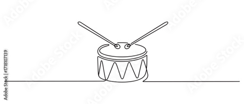 continuous line drawing.drum and sticks.minimalist line music concept.drum musical instrument tool. one line Icon drawing with white background