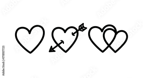 A simple collection of black line art hearts