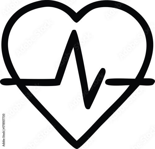Simple black outline heart with ecg line represents life health and medical care symbol graphic