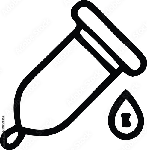Abstract line art icon of a dropper dispensing a liquid drop for science and medical concepts