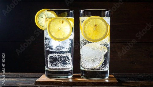 Two refreshing drinks with lemon slices