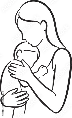 A tender illustration of a mother holding her baby close, symbolizing love and maternal care.