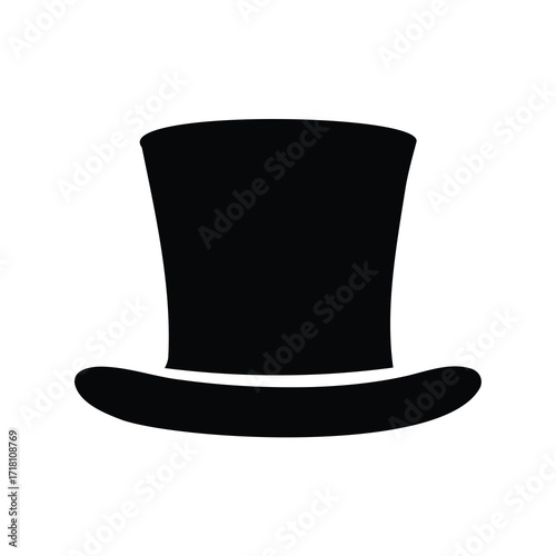 Elegant Black Top Hat Vector Icon Illustration for Magic, Formal Events, and Gentlemanly Concepts, Isolated on White Background