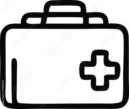 Simple hand drawn medical first aid kit icon with cross symbol for healthcare and emergency services