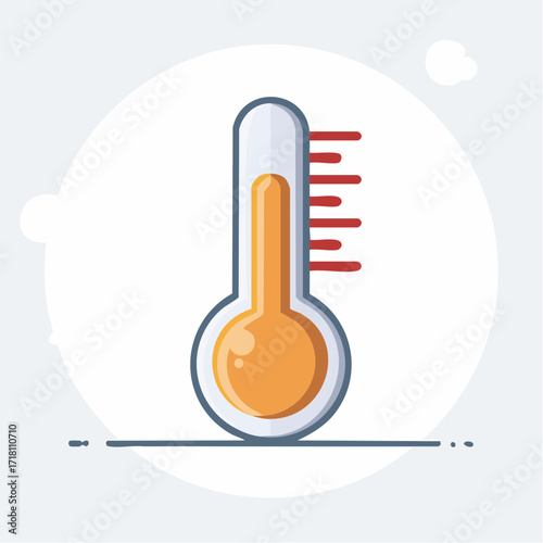 A stylized illustration of a thermometer showing a high temperature with red indicator lines.