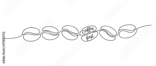 continuous line of coffee beans. one line drawing of coffee beans. one line Icon drawing with white background
