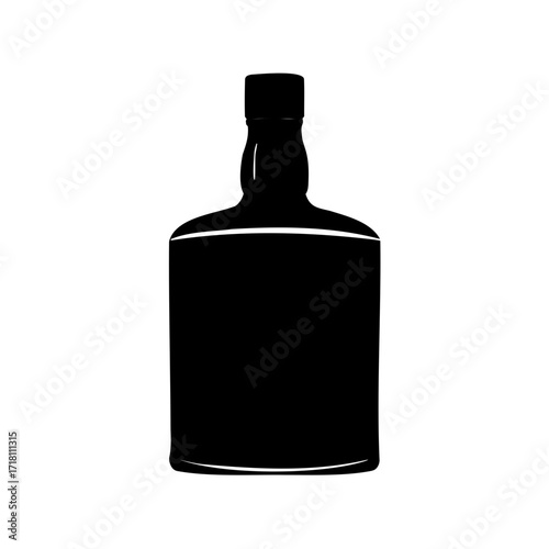 Minimalist Black Silhouette of a Classic Whiskey or Liquor Bottle Vector Icon, Ideal for Bar Menus, Drink Labels, and Beverage Branding Designs