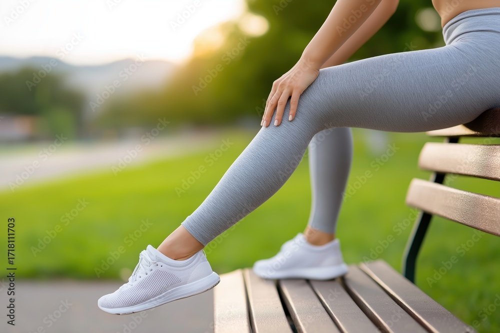 Fototapeta premium Stylish Woman Relaxing on Park Bench