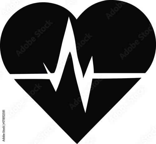 Dynamic heartbeat ecg graphic symbol black silhouette symbolizing life health and medical care vital signs cardiology
