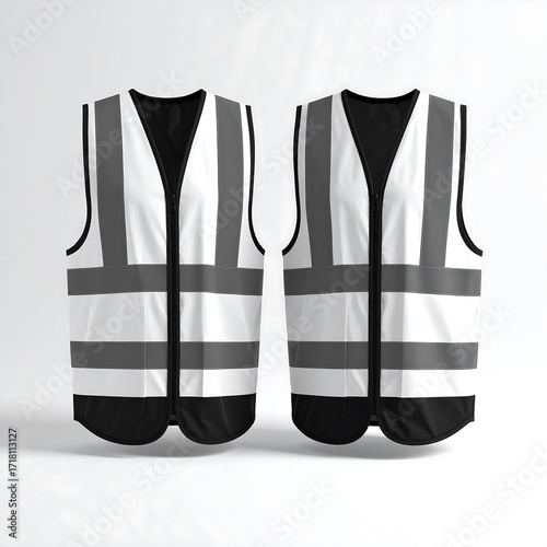 Two safety vests, gray and white stripes