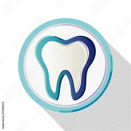 Stylized tooth icon in a circle, blue gradient.