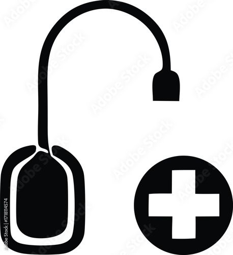 Medical iv drip bag icon with plus symbol represents healthcare and emergency medical services for hospitals clinics and health organizations