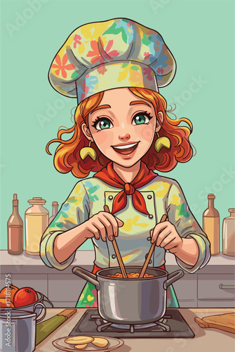 Woman cooking in kitchen, chef preparing food, home cooking, healthy meal, culinary art, cooking woman, delicious recipe, kitchen scene, domestic life, food preparation