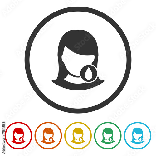 Oily Skin, skin care icon . Set icons in color circle buttons