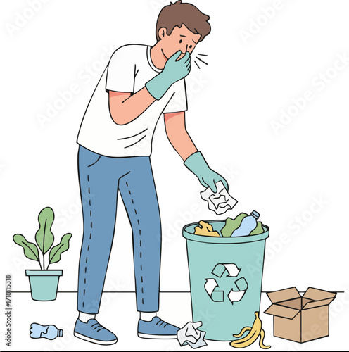 Throwing rubbish covering the nose