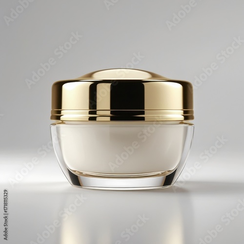 3D render of cosmetics cream jar with golden lid, isolated on white background
