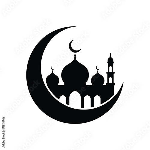 Crescent moon and mosque silhouette islamic symbol art ramadan eid mubarak celebration