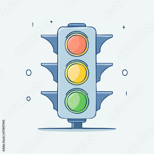 A stylized illustration of a traffic light showing red, yellow, and green signals.