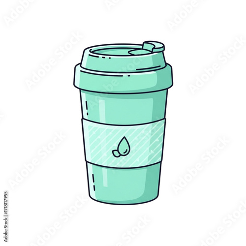 Reusable coffee cup eco friendly travel mug sustainable zero waste lifestyle product mint color isolated on transparent background