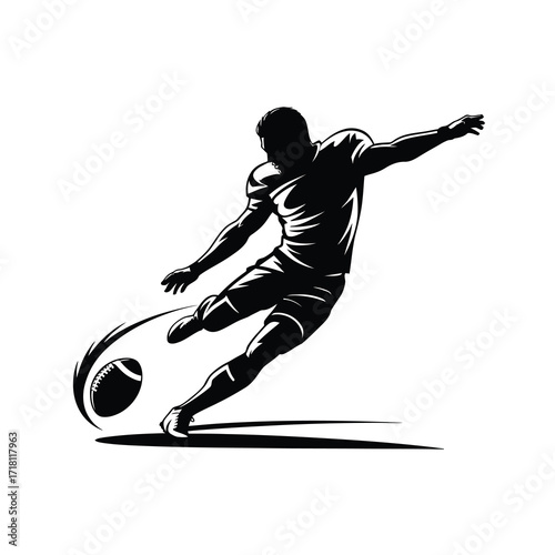 Dynamic silhouette of a soccer player kicking the ball in motion