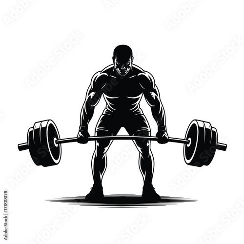Powerful silhouette of a muscular man lifting weights demonstrating strength and fitness