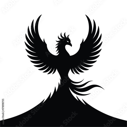 Majestic phoenix silhouette rising from flames artistic representation