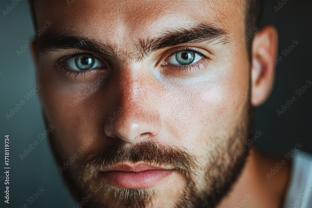 Obraz premium Bearded man with piercing eyes neutral look