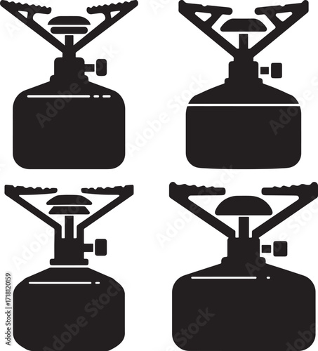 Four camping stove silhouettes isolated on white background