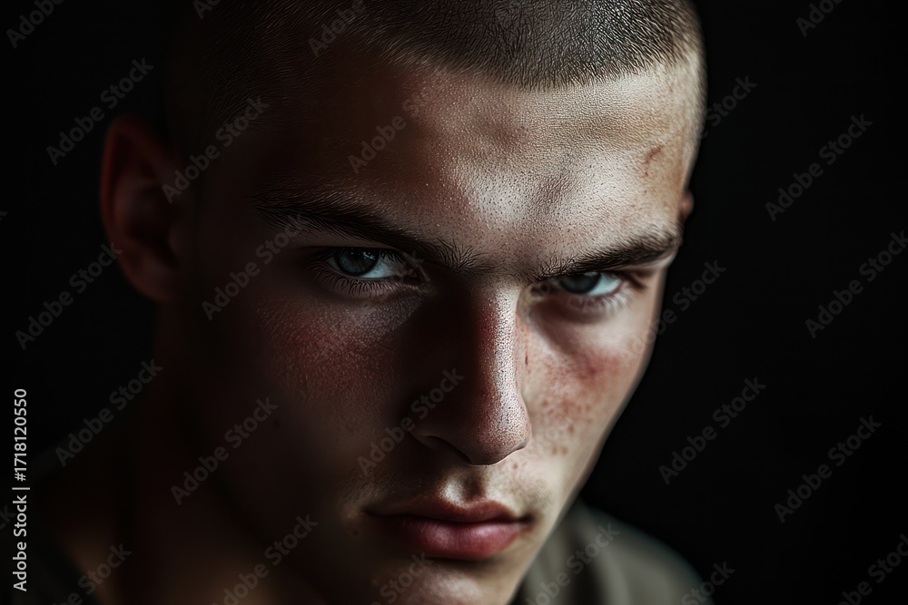 Obraz premium Buzz cut young man with dramatic lighting