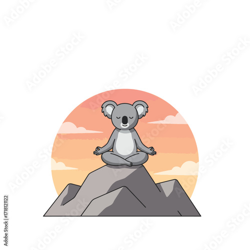 Cute Koala Meditating on a Rocky Mountain Peak.