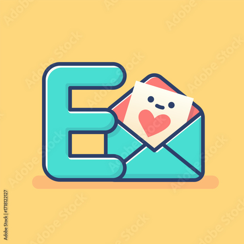 E for Envelope. A cute cartoon vector illustration of an open envelope and the letter E