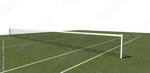Render de pista de tenis de hierba. Fondo transparente. Imagen recortada