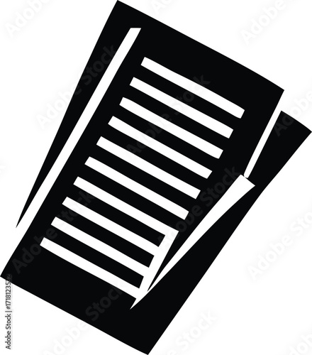 Stylized black and white document pages with horizontal lines abstract graphic symbolizing information and records