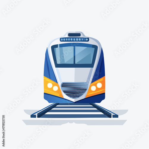 A modern high-speed passenger train shown from the front view on railroad tracks, depicted in a clean vector illustration style.