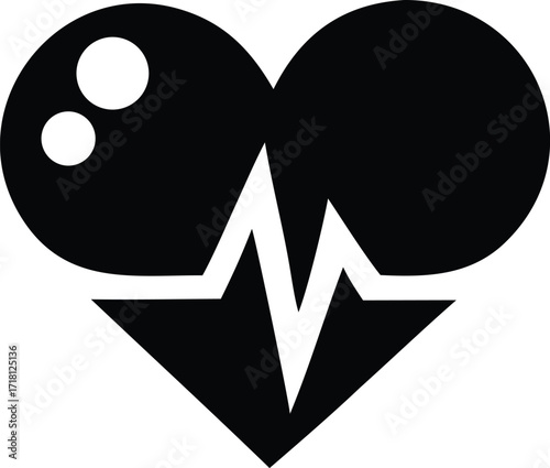 Abstract black heartbeat symbol representing health love cardiology vitality and life force with medical electrocardiogram lines