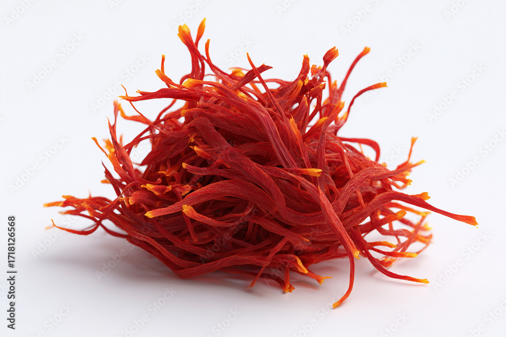 Fototapeta premium A saffron threads, 3D render, isolated on a white background. 