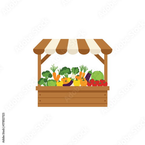 Fresh Produce Stand Filled With Colorful Vegetables And Fruits.
