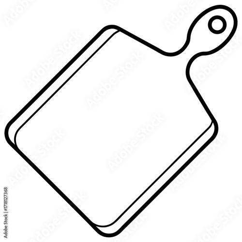 Simple line drawing of a rectangular cutting board with handle  