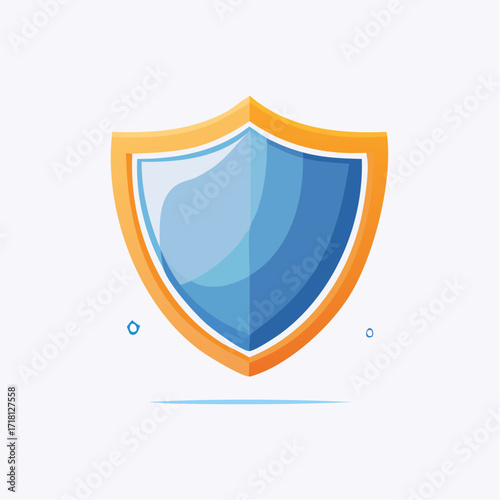 A vibrant blue shield with a golden border, symbolizing protection and security, isolated on a light background as a modern icon.