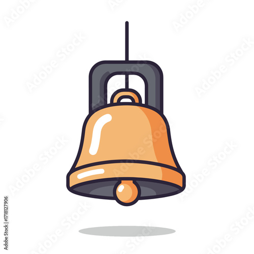A simple cartoon illustration of a hanging bell with a clapper.