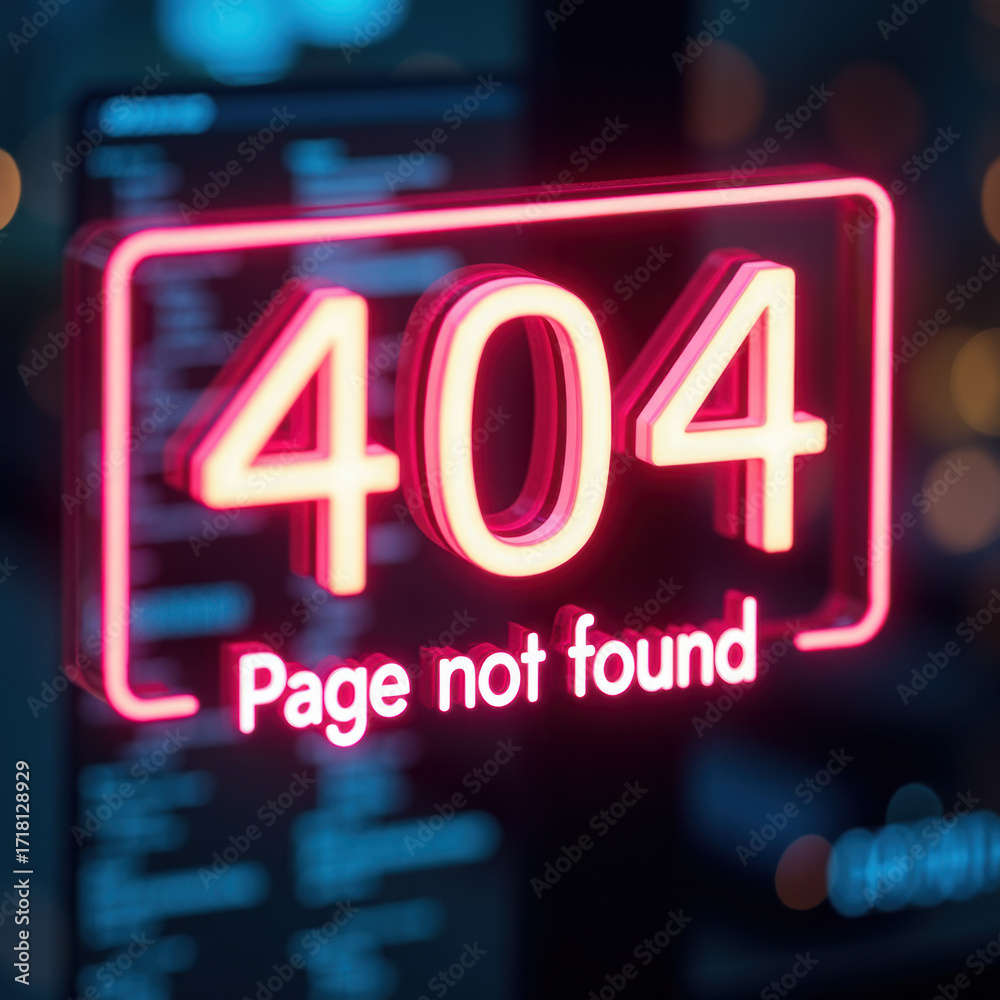 Fototapeta premium sign with glowing neon text in center “404” and text 