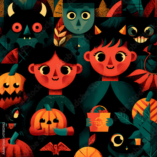 Cute Halloween Children Trick or Treating