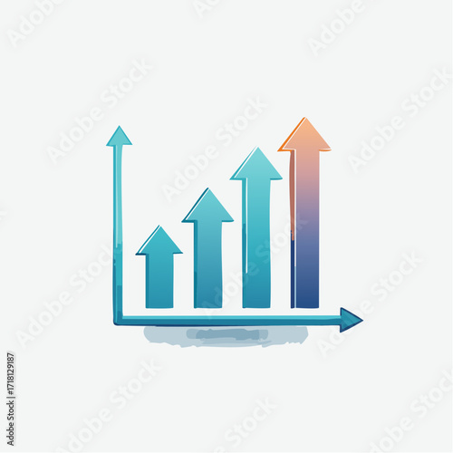 A stylized illustration of a bar chart with upward-pointing arrows, symbolizing growth, progress, and increasing trends.